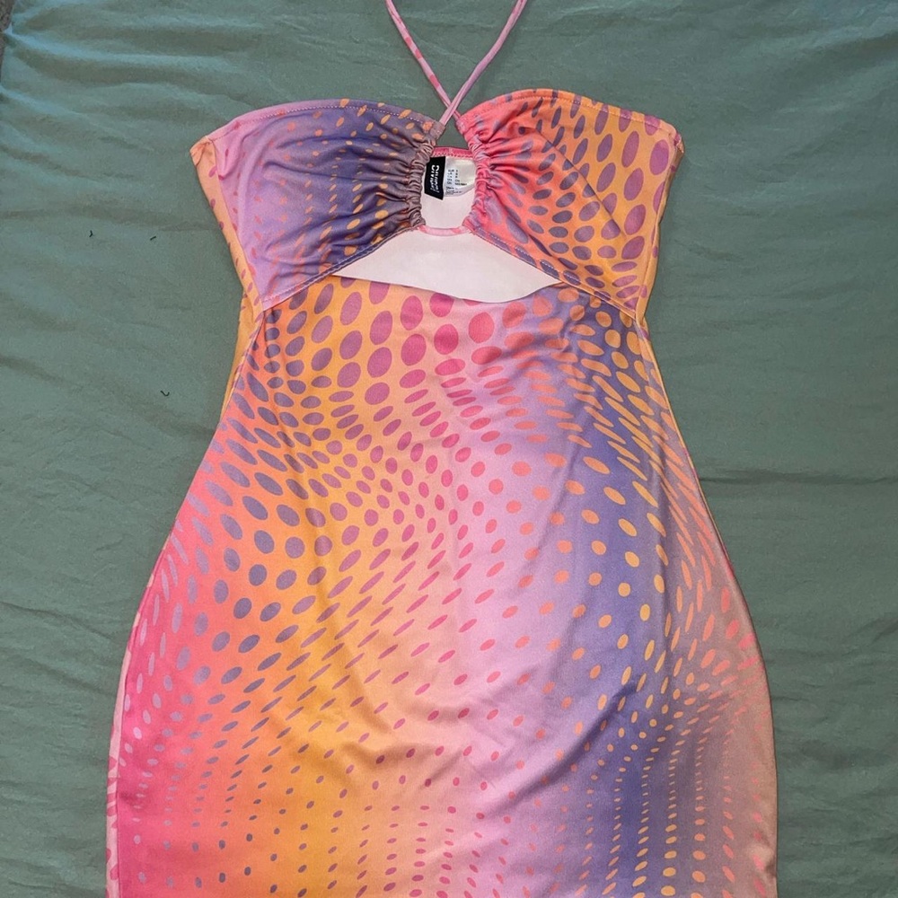 Colorful Halter Mini Dress with Cutout (Tag on, New)